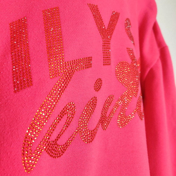 ILYSM Kinda Womens Embellished Sparkly Hoodie Size XL Pink Oversize Bling Glam - Picture 9 of 12